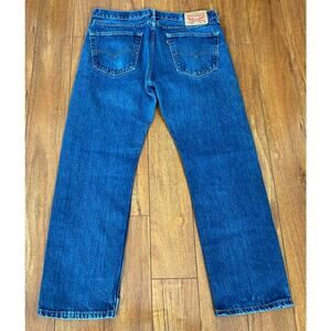 Men Levi's Strauss 505 Straight Fit cotton medium wash denim blue jeans 35x30